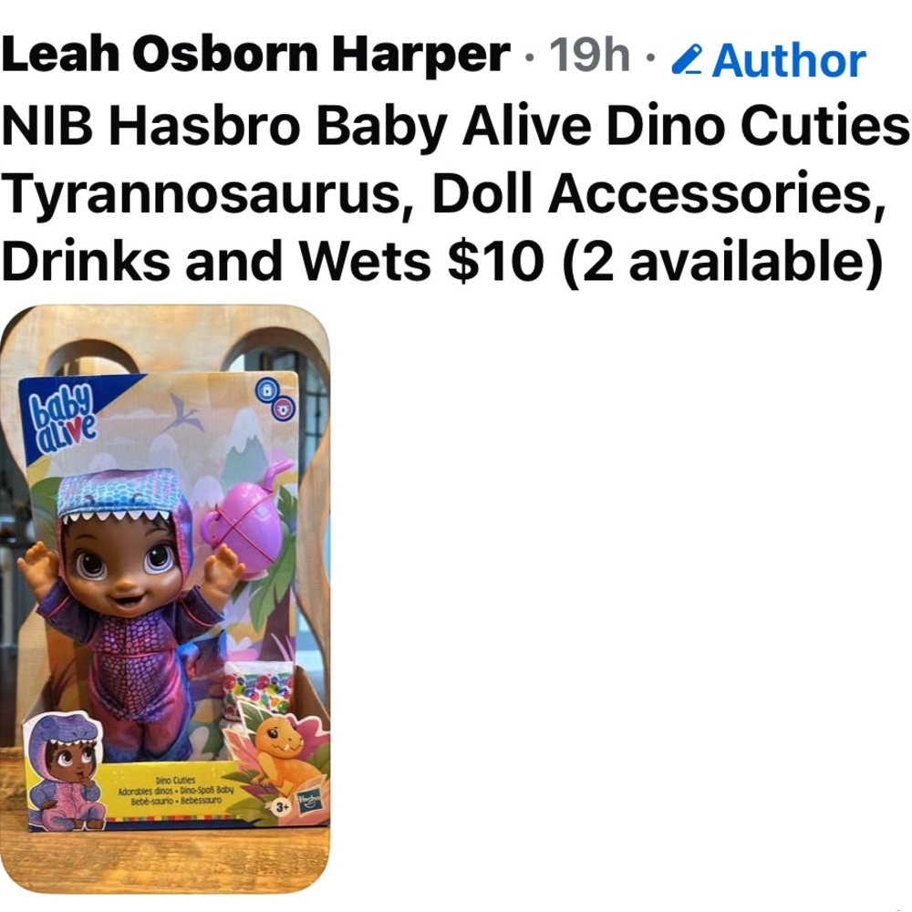 Hasbro Baby Alive Dino Cuties in Purple Outfit
